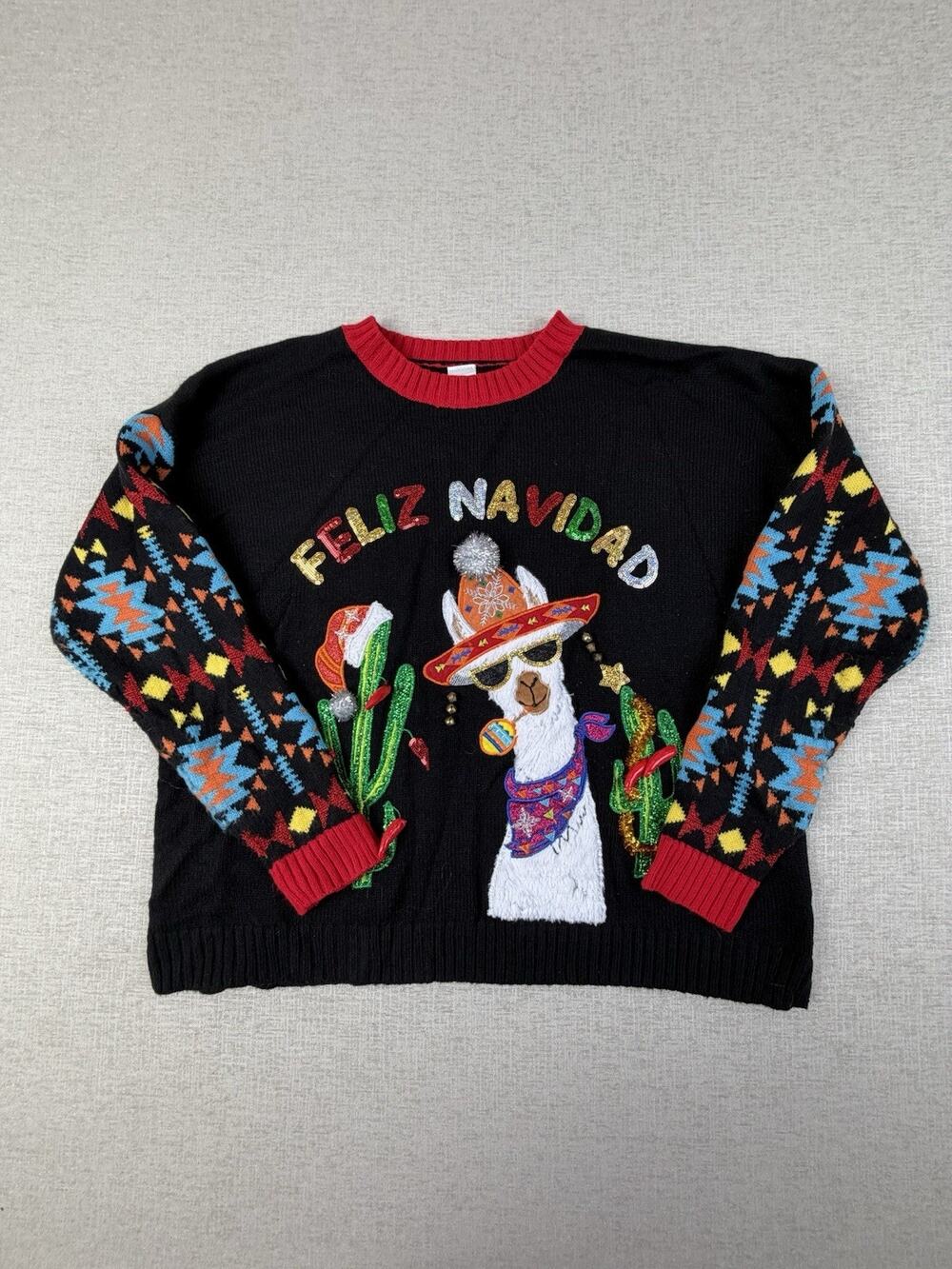 Holiday Time Youth XL 16-18 Feliz Navidad Llama Ugly Christmas Sweater
